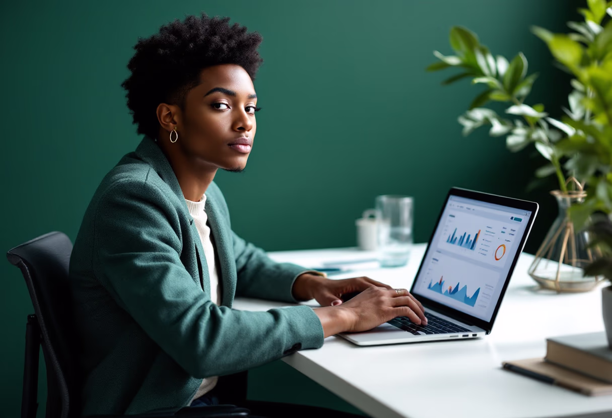 image of business professional reviewing analytics (for a hr tech)