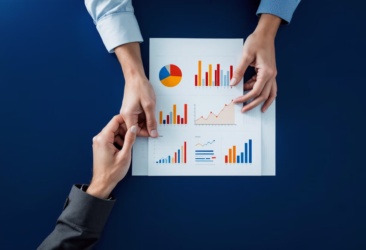 image of handshake over a financial report for a fintech company
